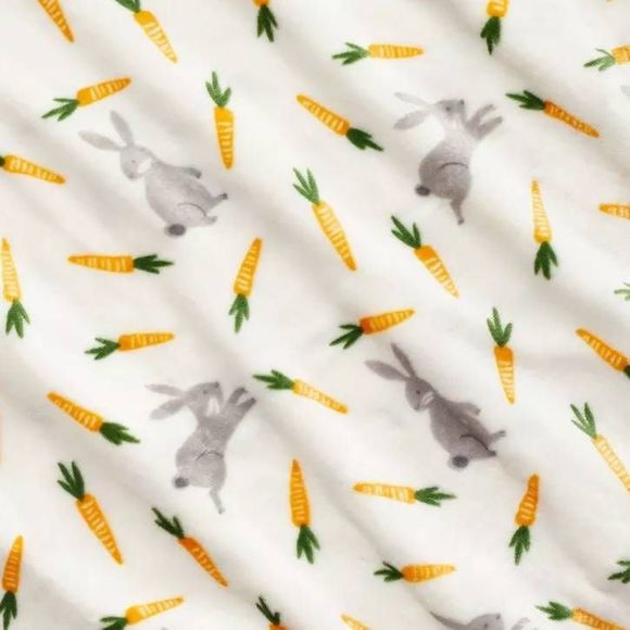 Bunny with Carrot Easter Throw Blanket Cream/Orange/Gray - Picture 2 of 3